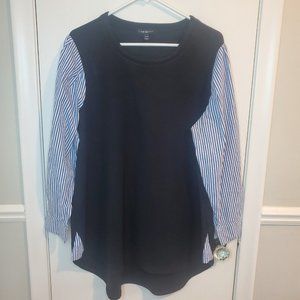 Lane Bryant Top Women 18 / 20 Black With Blue White Stripe Layered Look Pullover